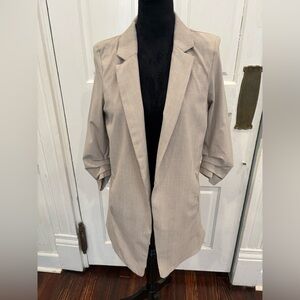 Maison De Amelie Paris Open Front Plaid Revolve Beige Blazer Women’s Sz S